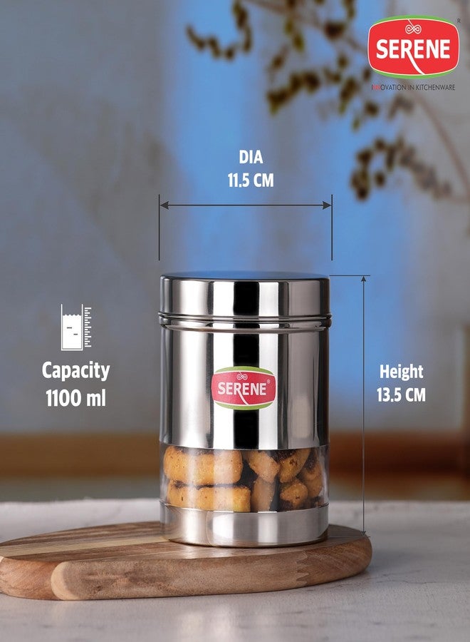 Serene 1202 Stainless Steel See-Through Storage Containers | Premium Modular Airtight Jars for Spices, Snacks, Grains & Groceries | Durable Steel Kitchen Pantry Organisers | Pack of 2 - Image 3